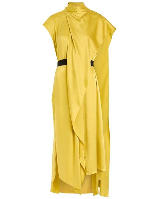 Roksanda Yellow Lysar Asymmetric Draped Silk Gown