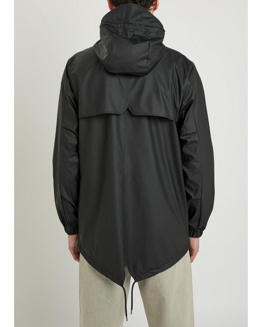 Rains Black Hooded Rubberised Parka for men