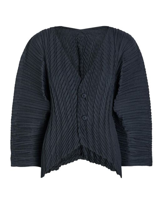 Issey Miyake Blue Pleated Woven Cardigan