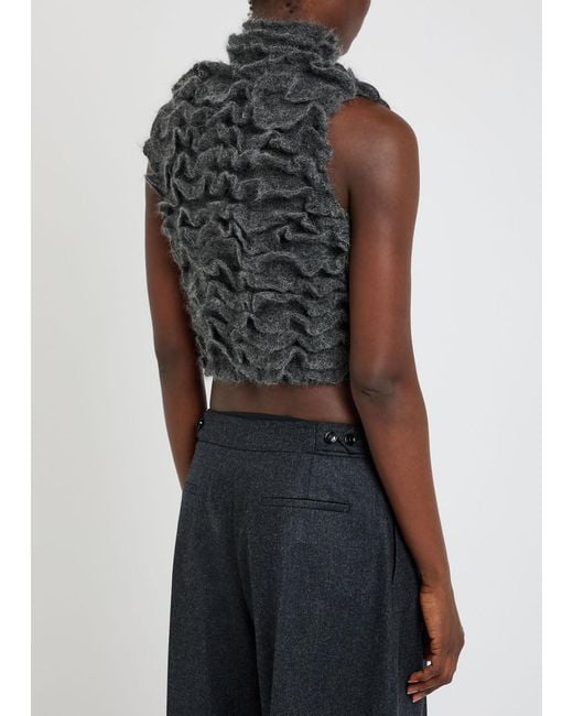 Alaïa Gray Ruffled Mohair-Blend Cropped Top