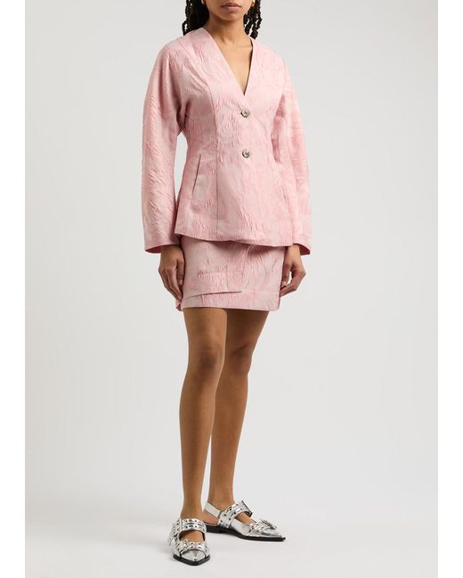 Ganni Pink Cloqué Blazer