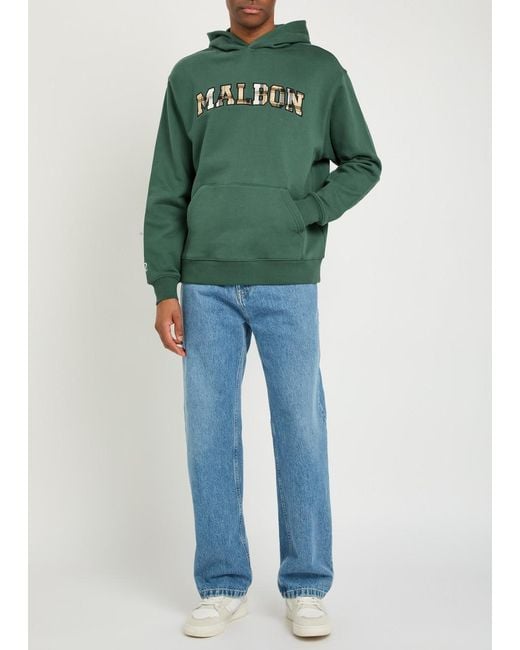 Malbon Green Fesque Preston Logo-Appliquéd Hooded Cotton Sweatshirt for men
