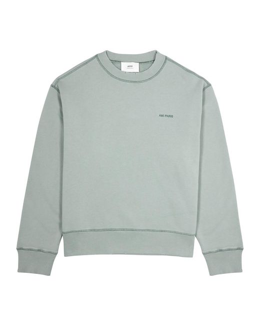 AMI Gray Fade Out Logo-embroidered Cotton Sweatshirt for men