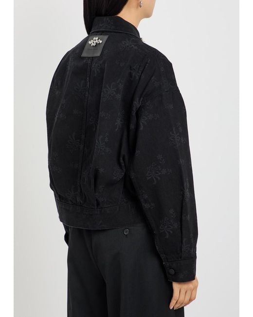 Simone Rocha Black Crystal-Embellished Denim Jacket
