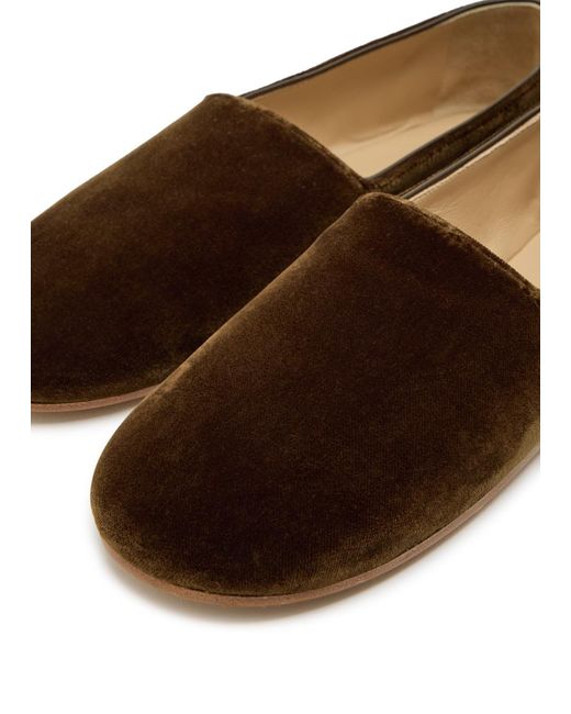 The Row Brown Ponti Velvet Slipper Flats