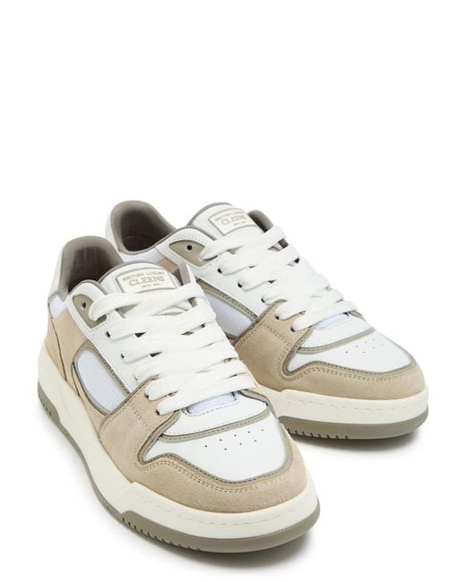 Cleens White Lay Up Panelled Leather Sneakers for men