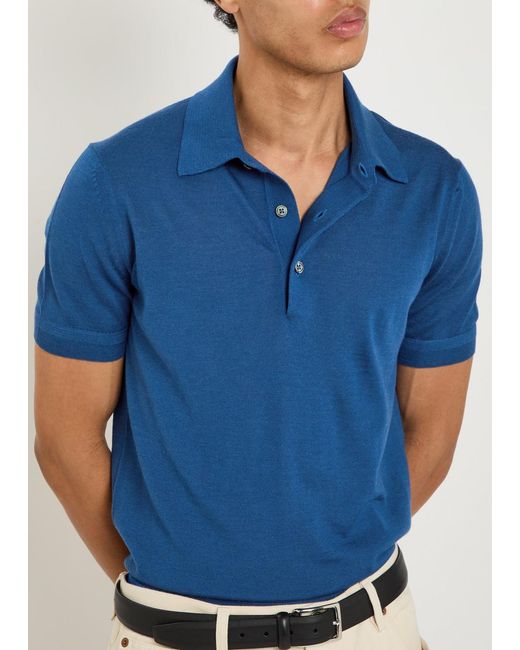 Tom Ford Blue Gauge Cashmere And Silk-Blend Polo Shirt for men