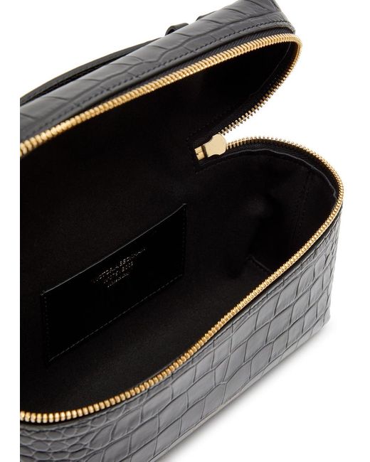 Victoria Beckham Black Vanity Crocodile-Effect Glossed Leather Cross-Body Bag