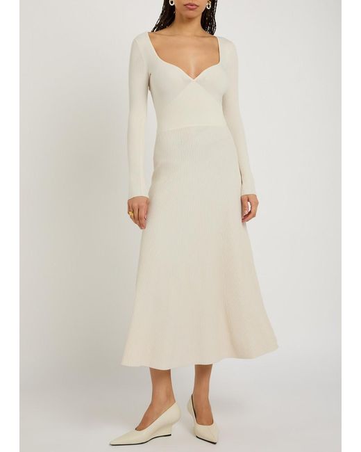 Maria McManus White Ribbed-Knit Midi Dress