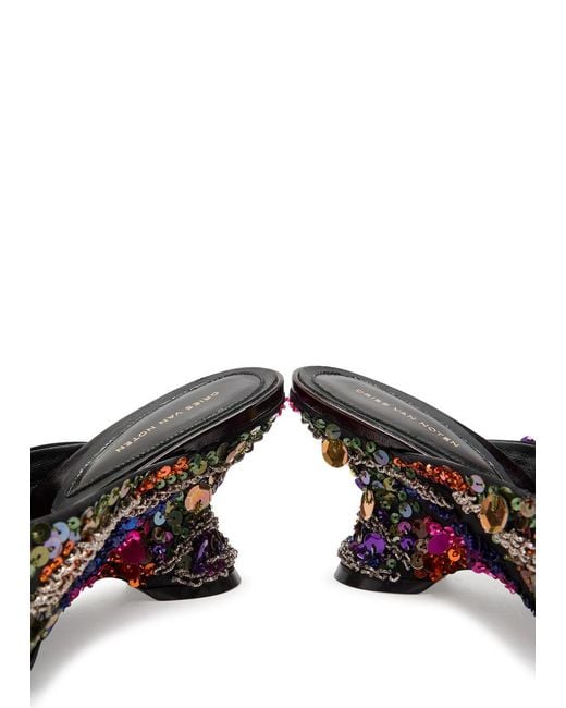 Dries Van Noten Multicolor 75 Embellished Satin Mules