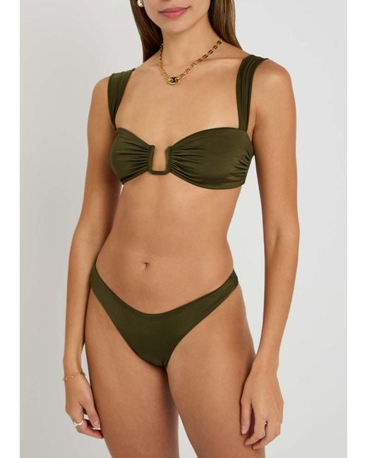 Away That Day Green Cannes Gathered Bikini Top
