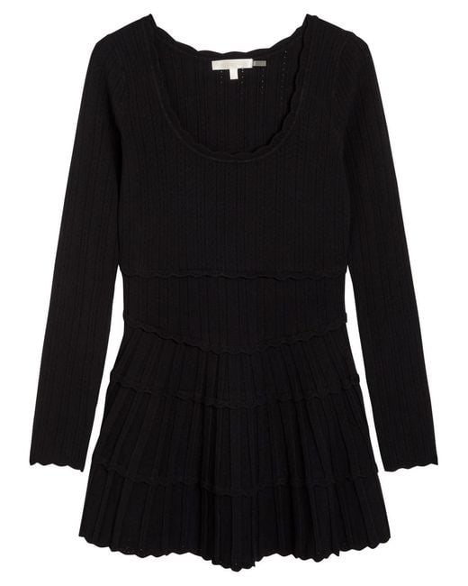 LoveShackFancy Black Pointelle Knit Mini Dress