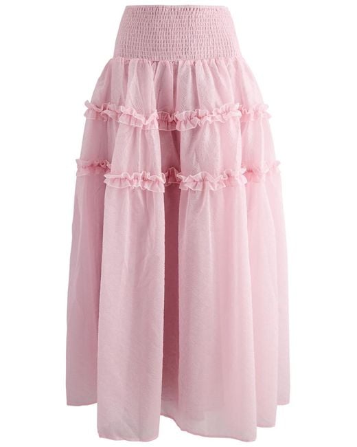 Sister Jane Pink Brooke Ruffled Floral-Jacquard Organza Skirt