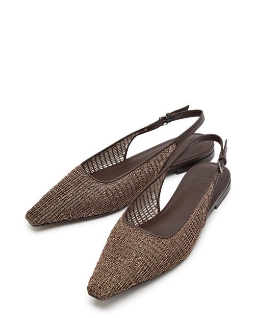 Brunello Cucinelli White Bead-Embellished Leather Slingback Flats