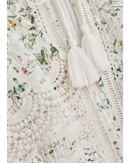 Alice + Olivia White Tabitha Floral-Print Cotton Blouse