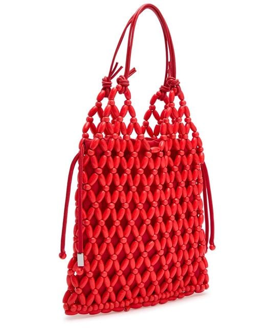 Staud Red Karla Leather And Wooden-Bead Top Handle Bag