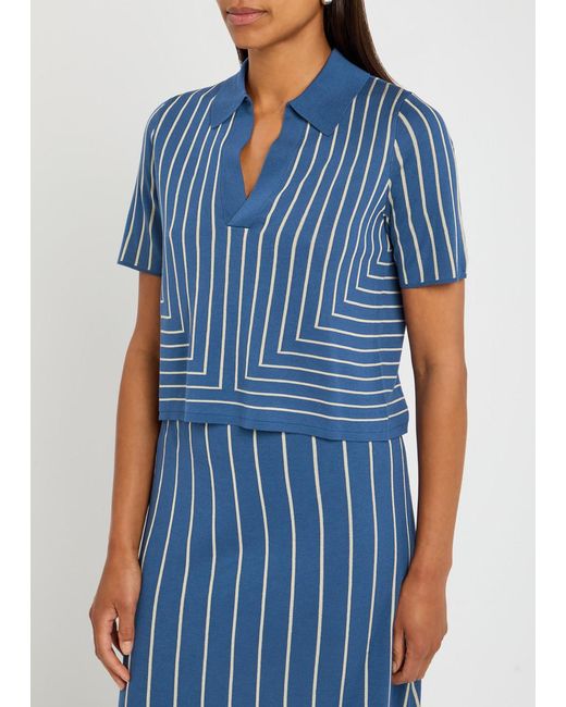 Joseph Blue Striped-Jacquard Stretch-Knit Top