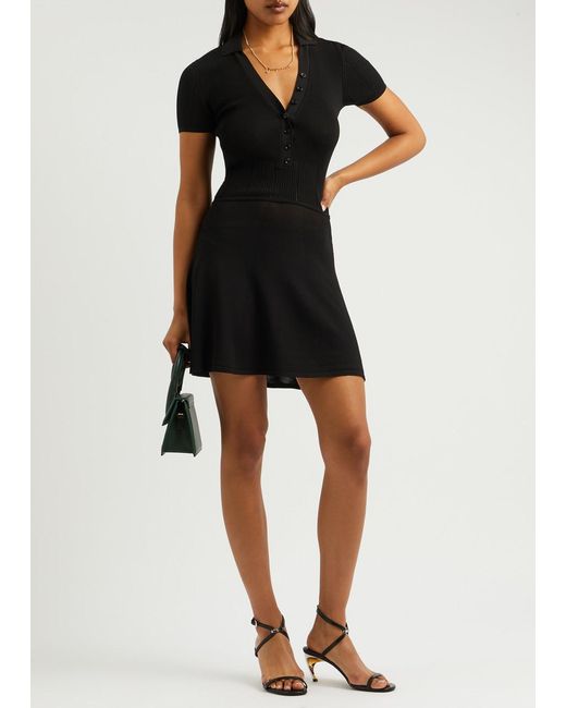 Jacquemus Black La Mini Robe Yauco Knitted Polo Mini Dress