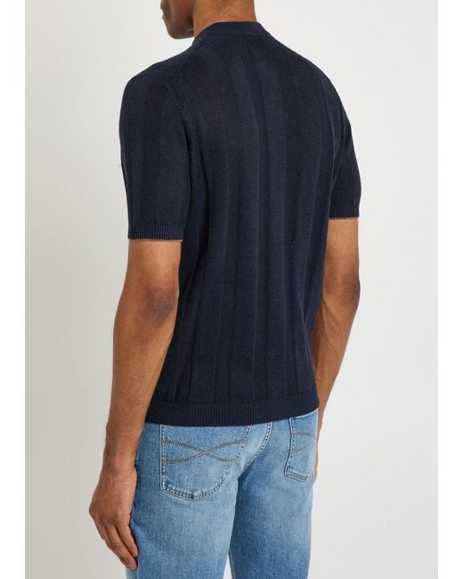 Brunello Cucinelli Blue Ribbed Linen-Blend T-Shirt for men