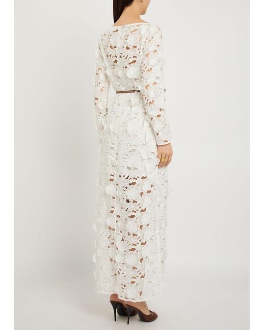 Zimmermann Gray Patience Floral-Embroidered Cotton Maxi Dress