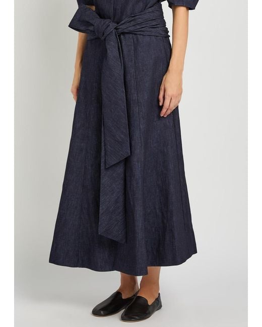 Gabriela Hearst Blue Zivan Cotton And Linen-Blend Midi Skirt