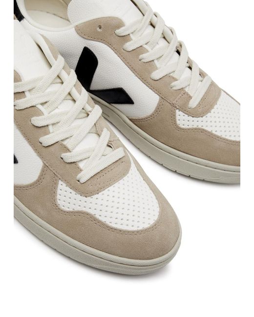 Veja White V-10 Panelled Leather Sneakers for men