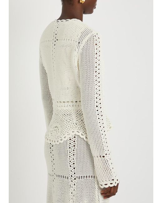Erdem White Scalloped Crochet Cotton Cardigan