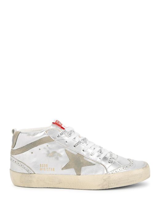 Golden Goose Mid Star Distressed Leather Sneakers in White | Lyst