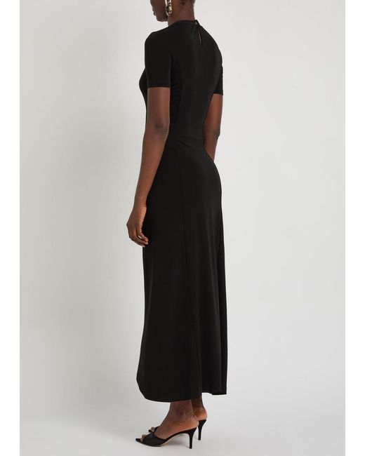 Rabanne Black Gathered Asymmetric Stretch-Jersey Midi Dress