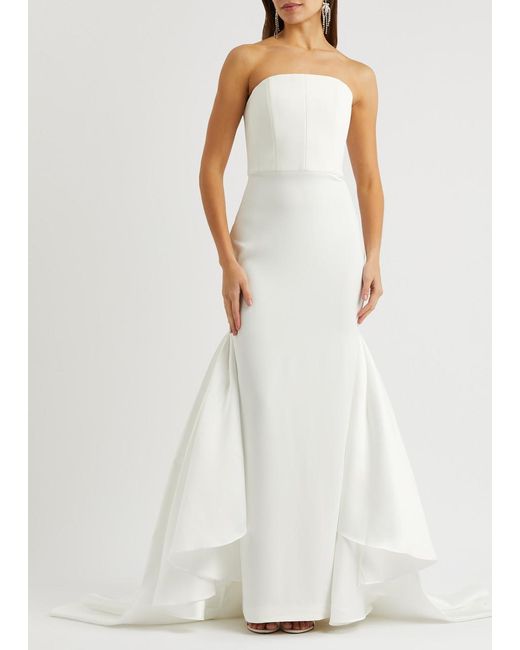 Solace London White Jodie Strapless Crepe Gown