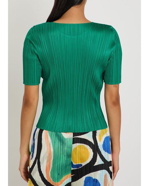 Pleats Please Issey Miyake Green Pleated Woven Top