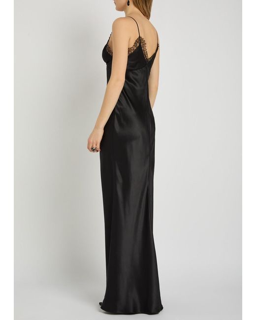 Nili Lotan Black Sylas Lace-Trim Silk Maxi Slip Dress