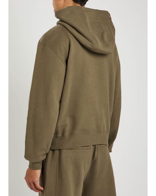 Saint Laurent Green Logo-Embroidered Hooded Cotton Sweatshirt for men