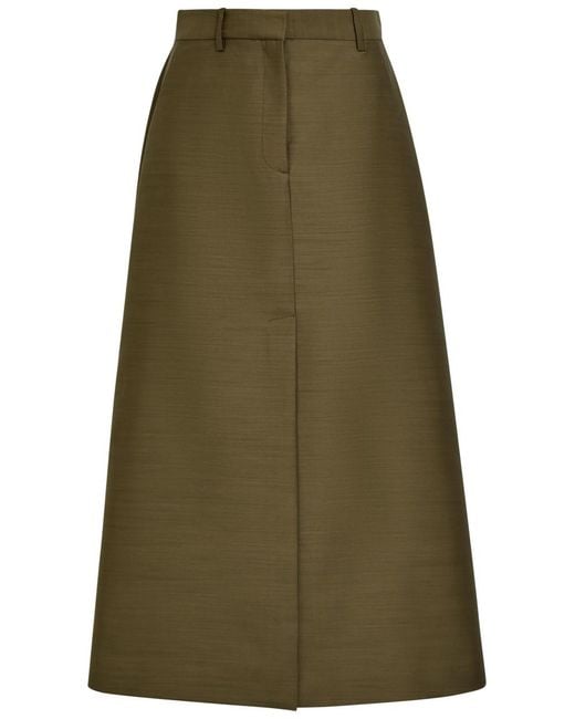 Heirlome Green Lara Wool And Silk-Blend Midi Skirt