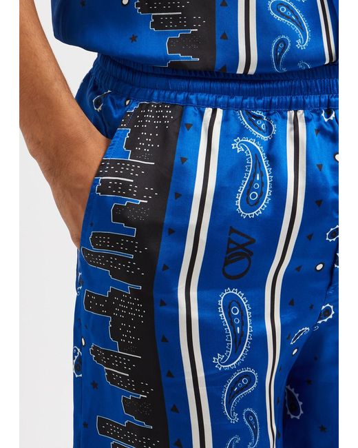 Off-White c/o Virgil Abloh Blue Printed Satin Shorts for men