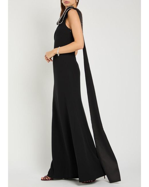 Roland Mouret Black Bow Crystal-Embellished Satin And Crepe Gown