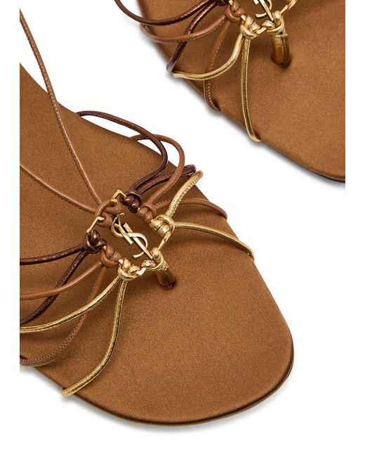 Saint Laurent Natural Bridget Strappy Satin Sandals