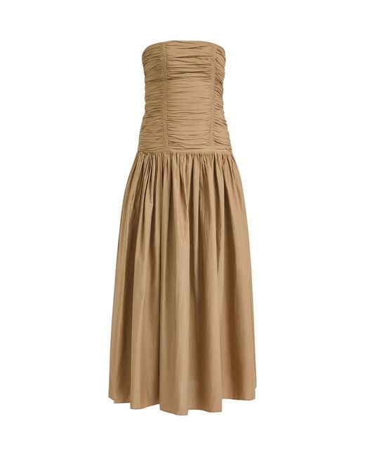 Matteau Natural Strapless Drop Waist Cotton-Poplin Midi Dress