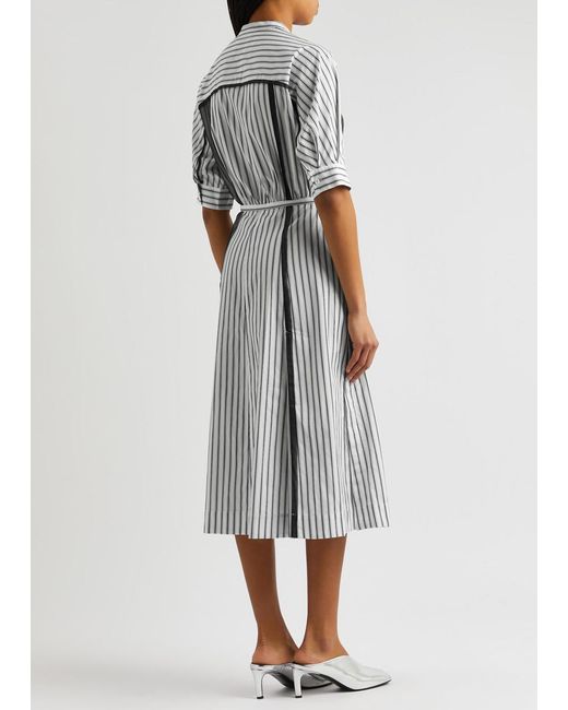 3.1 Phillip Lim Gray Striped Cotton Poplin Midi Dress