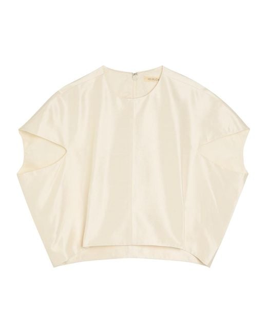 Heirlome Natural Lulu Cropped Slubbed Silk Top