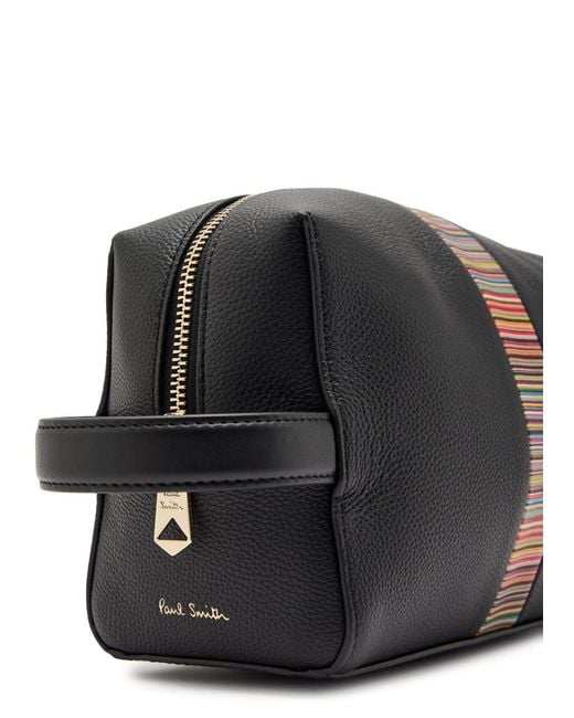 Paul Smith Black Signature Striped Grained Leather Wash Bag for men