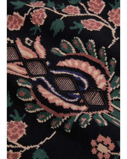 Farm Rio Black Marvelous Garden Floral-Jacquard Knit Mini Dress