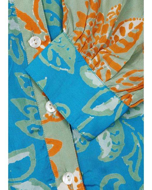 Hannah Artwear Blue Sierra Printed Silk Midi Dress
