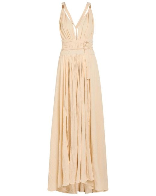 Caravana Natural Adjustable Tie Halterneck Cotton-Blend Maxi Dress