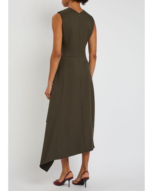 Tory Burch Green Wrap-Front Twill Midi Dress