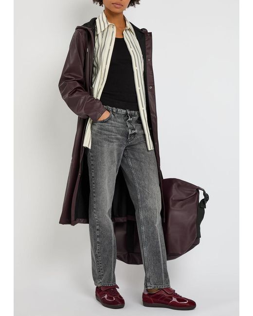 Rains Purple Belted Hooded Longline Waterproof Jacket