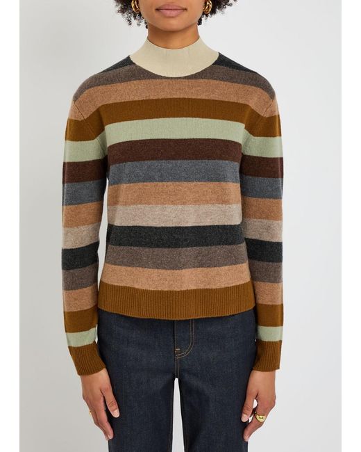 Tory Burch Brown Striped Wool Top
