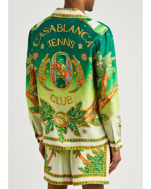Casablancabrand Green Joyaux D'afrique Printed Silk-satin Shirt for men