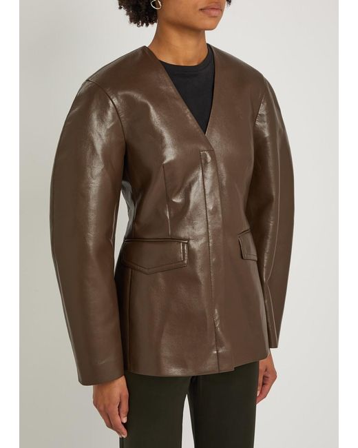 Nanushka Brown Erina Darted Faux Leather Jacket