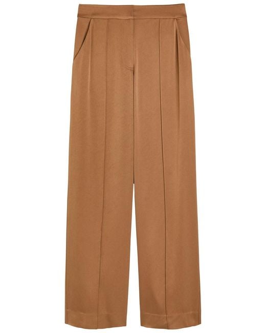 Jonathan Simkhai Brown Kyra Pintuck Wide-Leg Satin Trousers